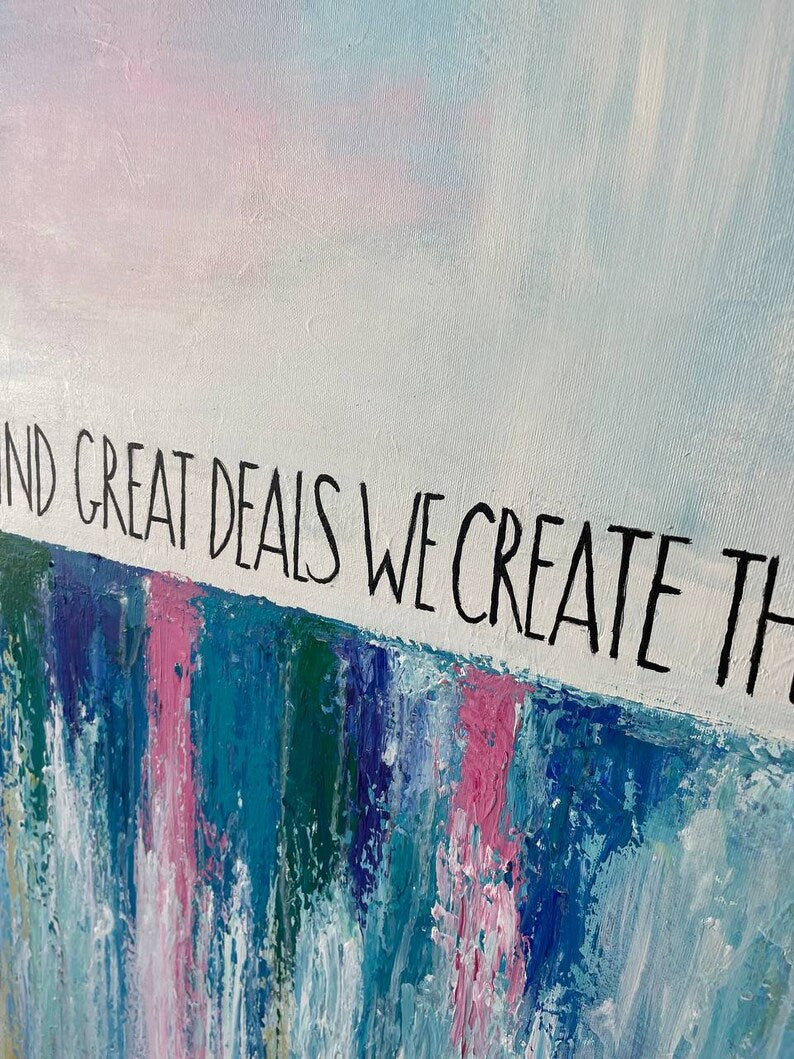 Abstract Waterfall Oil Painting Colorful Motivational Wall Art Original Modern Artwork for Office GREAT DEALS