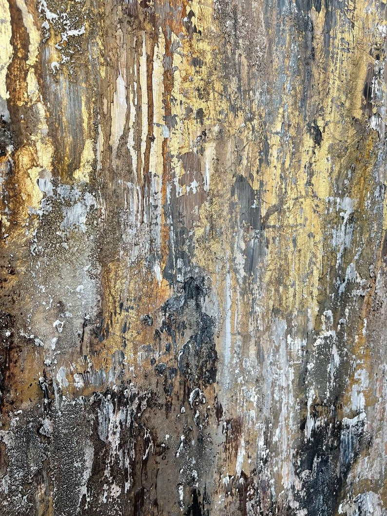 Original Abstract Gold Paintings On Canvas Acrylic Gold Leaf Art Contemporary Rich Textured Painting Hand Painted Artworl Wall Decor