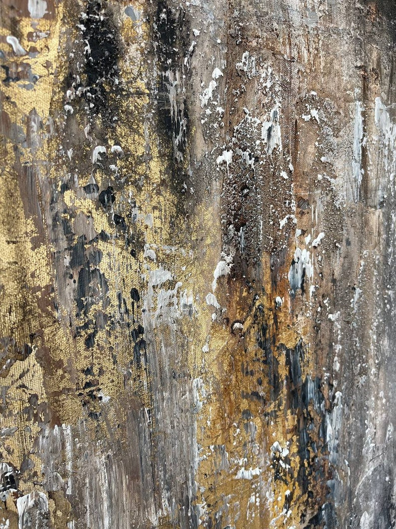 Original Abstract Gold Paintings On Canvas Acrylic Gold Leaf Art Contemporary Rich Textured Painting Hand Painted Artworl Wall Decor