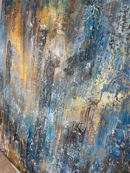 Abstract Textured Wall Art Painting Blue and Golden Hues on Canvas Trendy Wall Art Large Oil Painting Original Painting Office Wall Decor