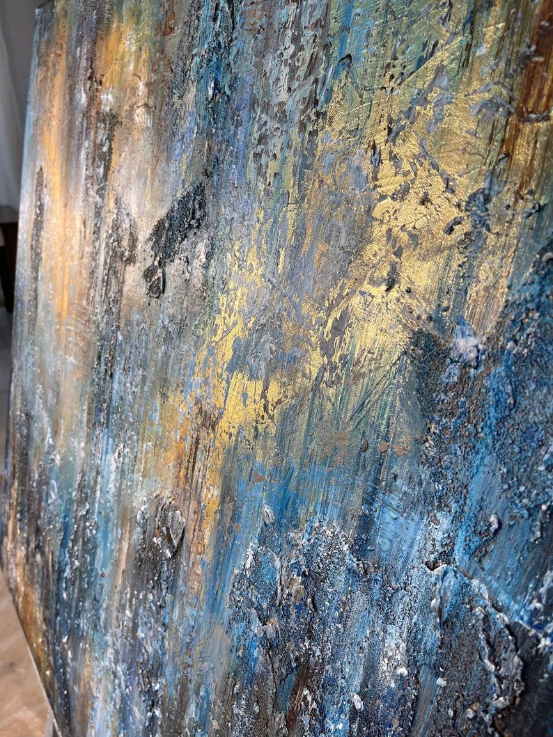 Overdimensioneret abstrakt guldfarvet sæt af malerier på lærred moderne akryl vægkunst kraftig tekstureret maleri til stueindretning