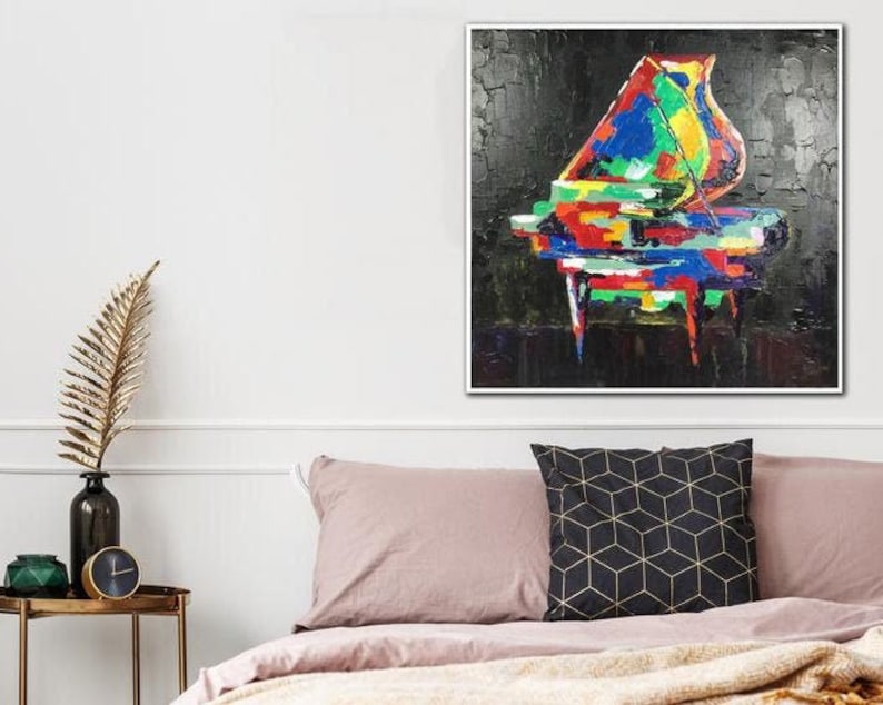 Abstract Rainbow Piano Painting On Canvas Colorful Still Life Painting Creative Acrylic Artwork Hand Painted Piano Wall Art for Living Room