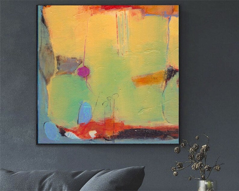 Personalized Painting 40x40 Abstract Oil Painting Canvas Colorful Wall Art Vibrant Artwork Art Contemporary Wall Art for Bar Wall Decor