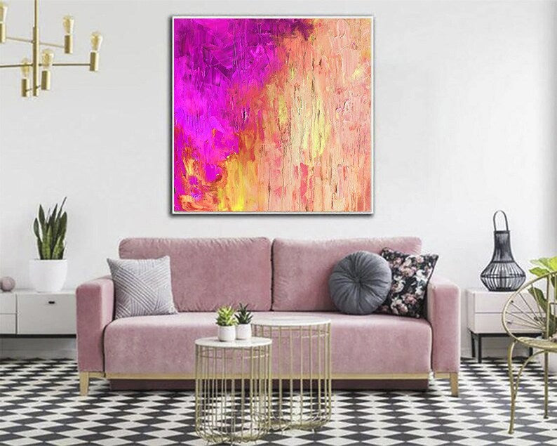 Pink and Orange Abstract Painting Bright Wall Art Original Abstract Painting Living Room Decor Housewarming Gift Large Wall Art