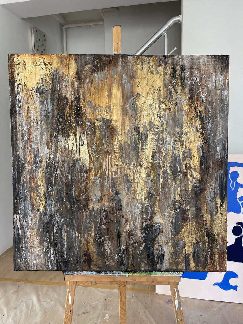 Original Abstract Gold Paintings On Canvas Acrylic Gold Leaf Art Contemporary Rich Textured Painting Hand Painted Artworl Wall Decor