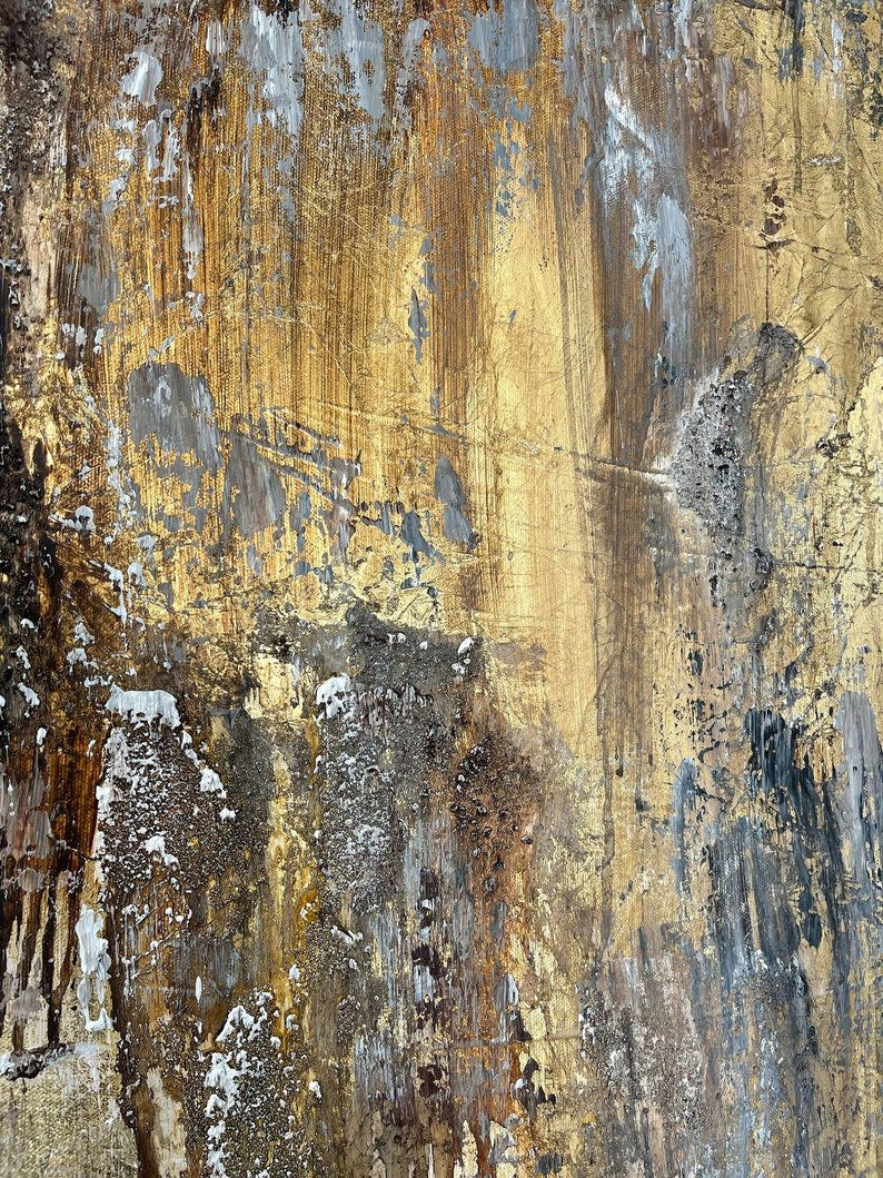 Overdimensioneret abstrakt guldfarvet sæt af malerier på lærred moderne akryl vægkunst kraftig tekstureret maleri til stueindretning