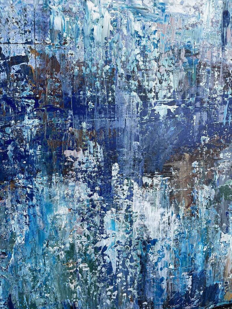 Abstract Seascape Painting On Canvas Original Blue Wall Art Modern Artwork for Living Room OCEAN FRONTIER