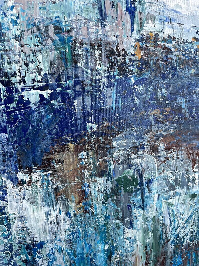 Abstract Seascape Painting On Canvas Original Blue Wall Art Modern Artwork for Living Room OCEAN FRONTIER