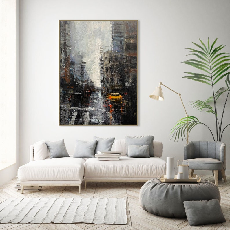 Abstract New York Paintings on Canvas Original Abstract Cityscape Painting Textured Handmade Artwork Oil Painting Modern Streets Wall Decor