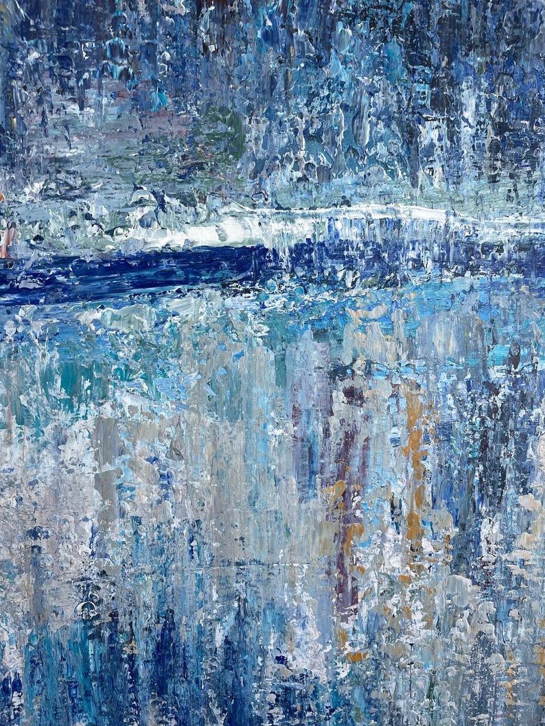 Abstract Seascape Painting On Canvas Original Blue Wall Art Modern Artwork for Living Room OCEAN FRONTIER