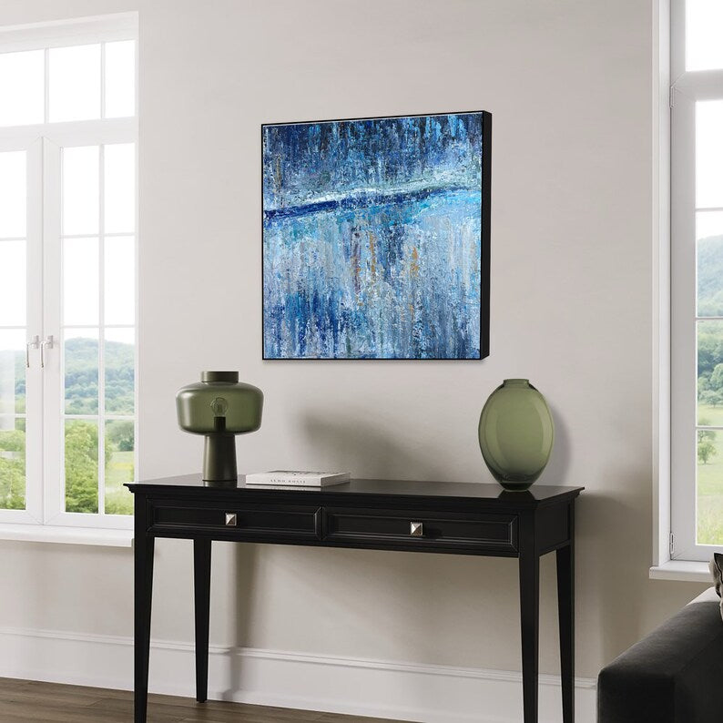 Abstract Seascape Painting On Canvas Original Blue Wall Art Modern Artwork for Living Room OCEAN FRONTIER