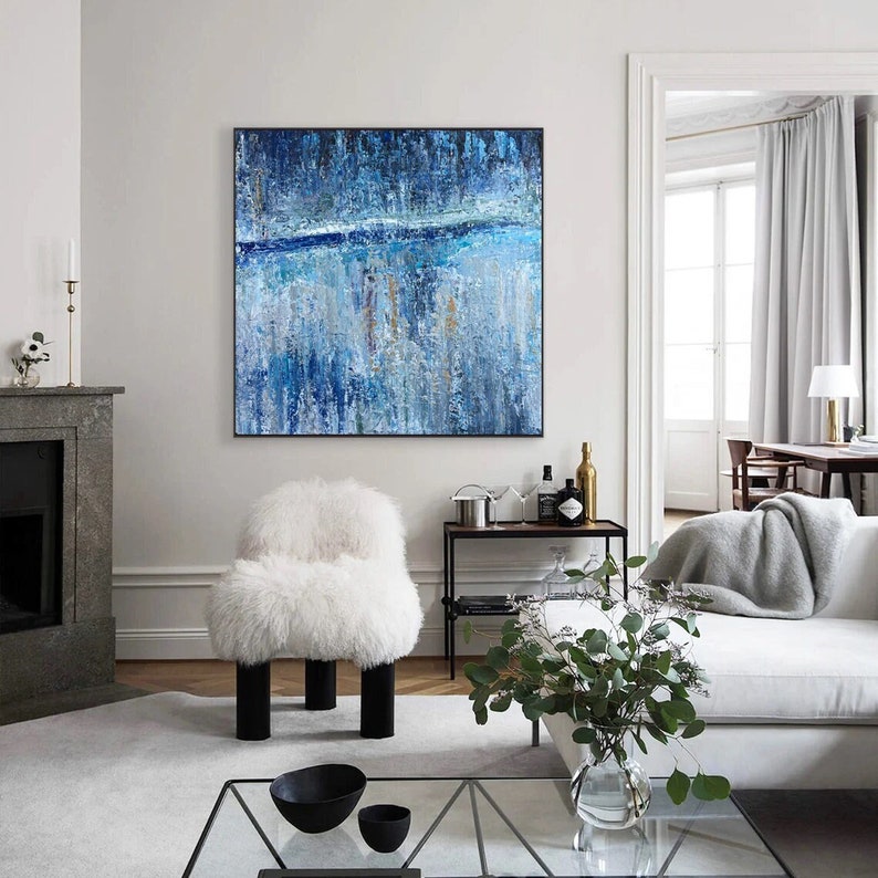 Abstract Seascape Painting On Canvas Original Blue Wall Art Modern Artwork for Living Room OCEAN FRONTIER