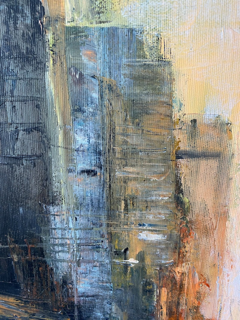 Abstract Cityscape Painting Large Modern Canvas Wall Art Urban Home Decor Textured Wall Art Living Room Wall Art Hand Painted Art