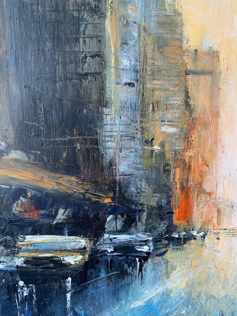 Abstract Cityscape Painting Large Modern Canvas Wall Art Urban Home Decor Textured Wall Art Living Room Wall Art Hand Painted Art