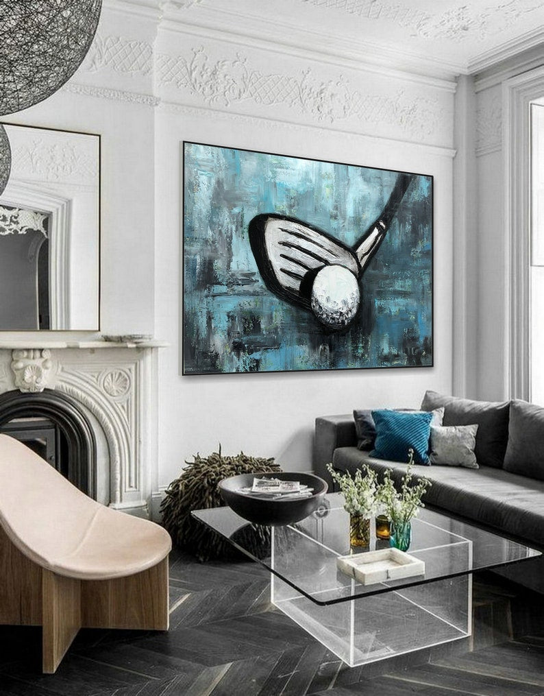 Original Golf Club and Ball Acrylic Painting Abstract Sport Gift Wall Art for Living Room Decor GOLF CLUB