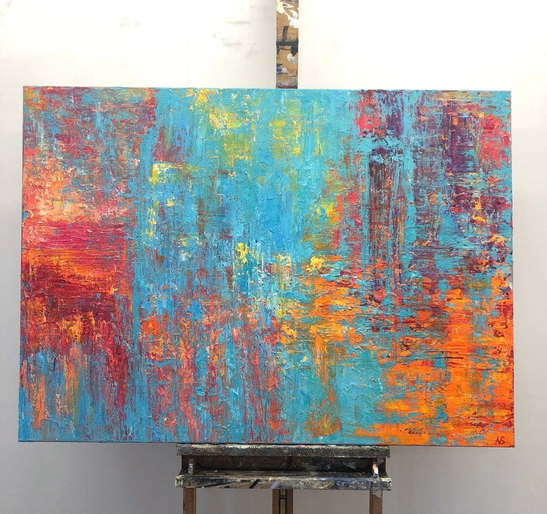 Original Colorful Acrylic Painting Textured Modern Wall Art Wall Hanging Artwork for Office RIOT OF COLORS