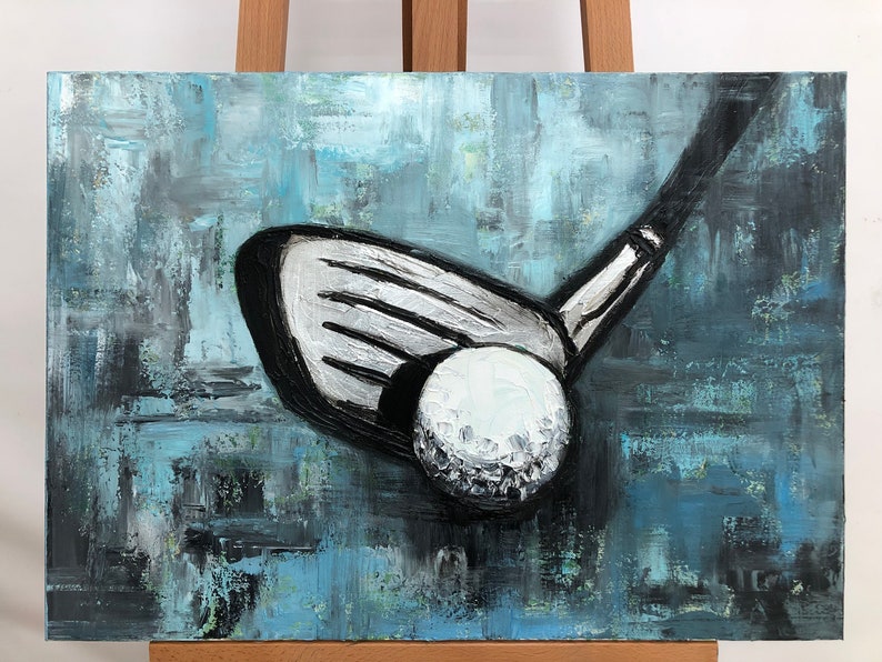 Original Golf Club and Ball Acrylic Painting Abstract Sport Gift Wall Art for Living Room Decor GOLF CLUB