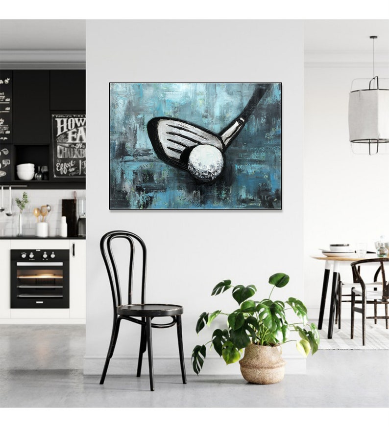 Original Golf Club and Ball Acrylic Painting Abstract Sport Gift Wall Art for Living Room Decor GOLF CLUB