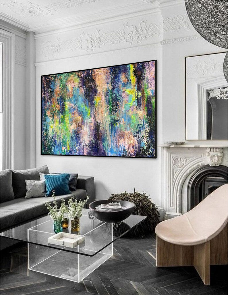 Colorful Painting Abstract Textured Painting Large Canvas Art Multicolor Wall Art Original Painting Custom Wall Art Dining Room Wall Art