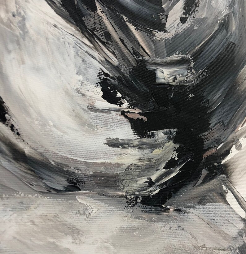 Black white grey painting canvas / Large abstract oil painting / Abstract forms painting / Wabi-Sabi Wall Art