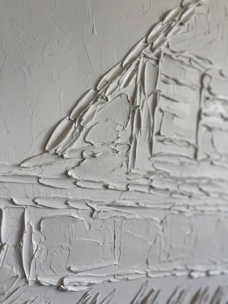 Original Grand Piano Oil Painting Abstract White Textured Wall Art Music Artwork for Bedroom Decor WHITE PIANO