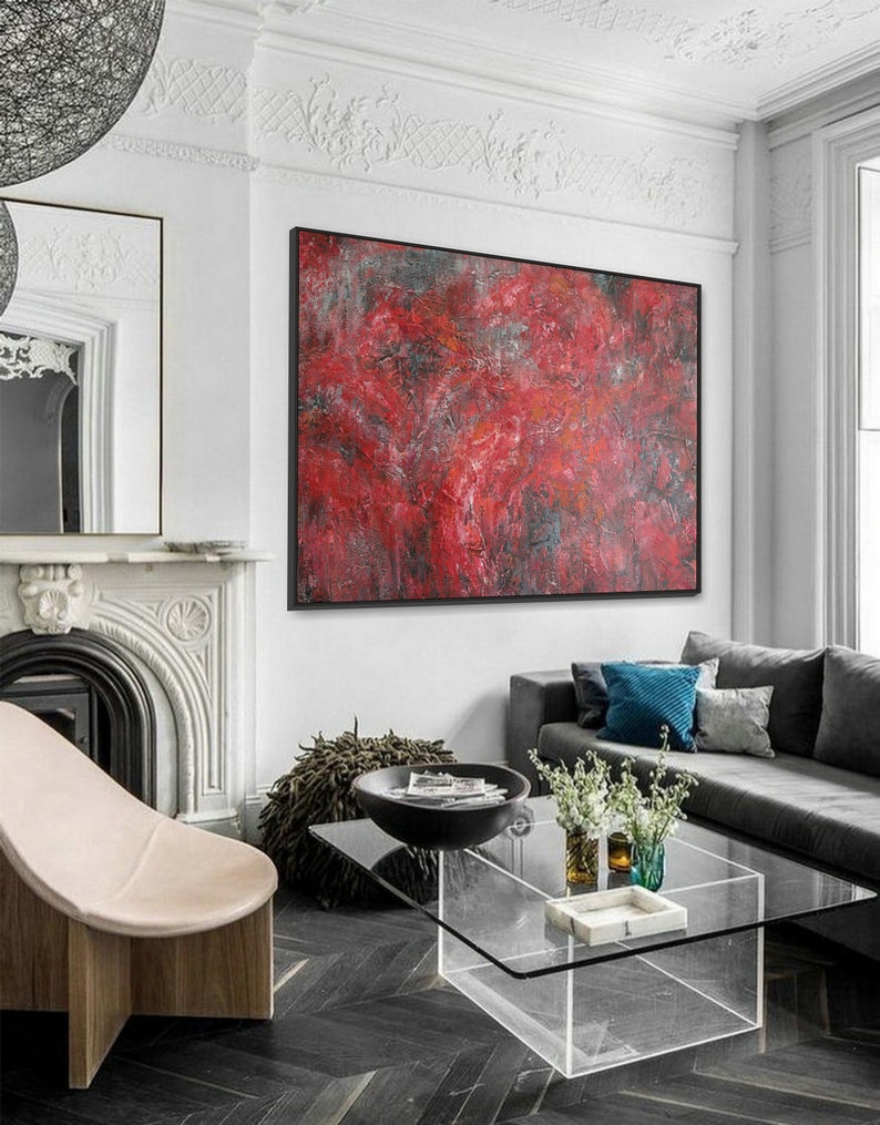 Red Wall Art Acrylic Painting Textured Art Abstract Painting Modern Home Decor Office Decor Red Painting Housewarming Gift Original Artwork