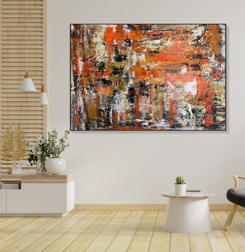 Abstract Orange Oil Painting On Canvas Original Colorful Textured Artwork Modern Decor for Home DESERT CITY
