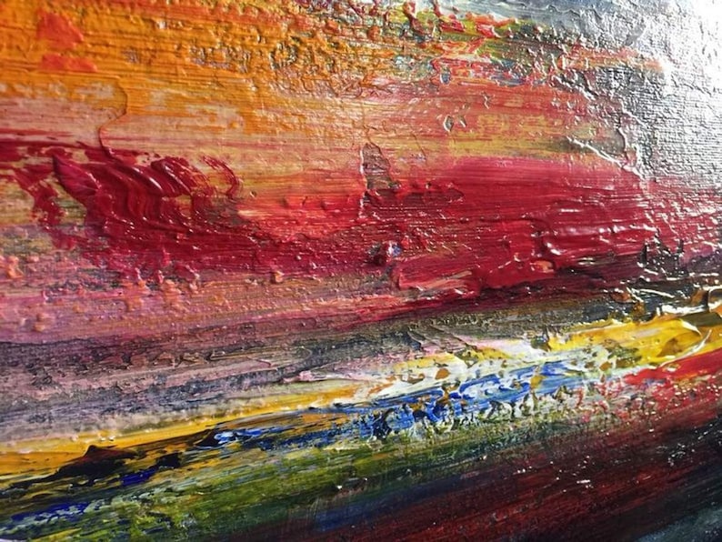 Abstract Painting Colorful Painting Sunset Painting Canvas Blue Painting Modern Textured Sunset Painting for Living Room COLORFUL SUNSET