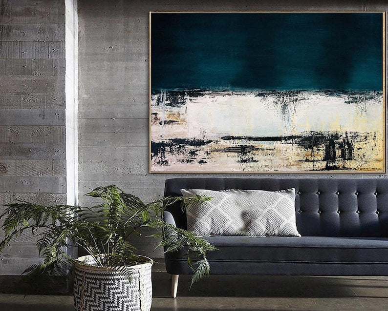 Large Abstract Painting Canvas Abstract Painting Green White Abstract Heavy Textured Art for Living Room Decor ON the BORDER of TIME