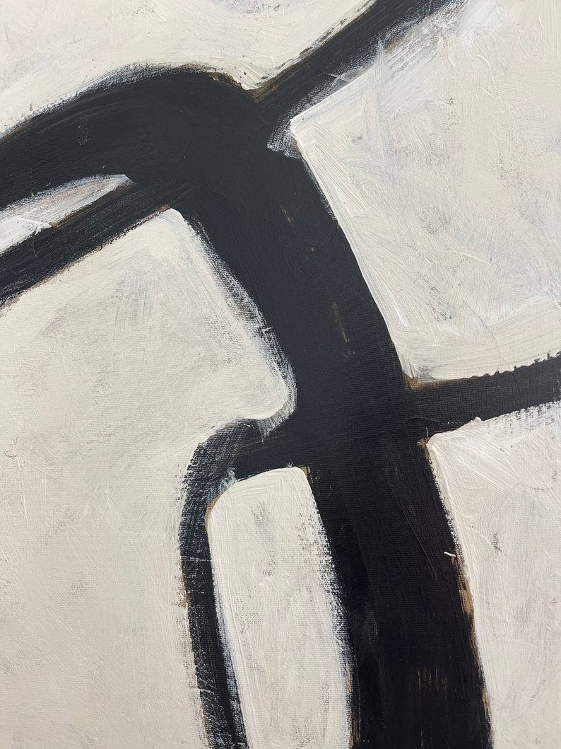 Abstrakte Wabi-Sabi-Kunst, Schwarz-Weiß, Japandi-Quadrat mit abgerundeten Kanten, Gemälde, moderne strukturierte minimalistische Kunst, individuelle Öl-Wanddekoration