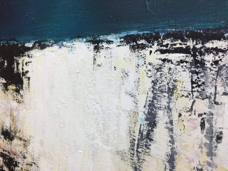 Large Abstract Painting Canvas Abstract Painting Green White Abstract Heavy Textured Art for Living Room Decor ON the BORDER of TIME