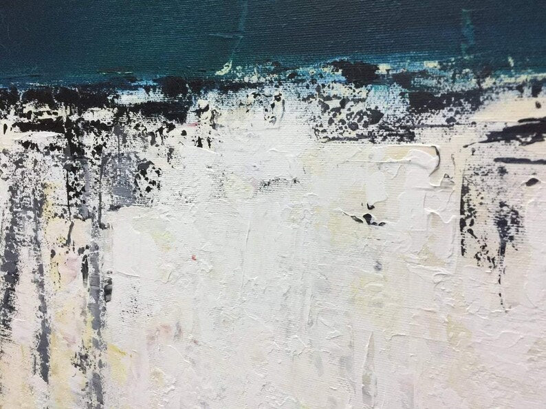 Large Abstract Painting Canvas Abstract Painting Green White Abstract Heavy Textured Art for Living Room Decor ON the BORDER of TIME