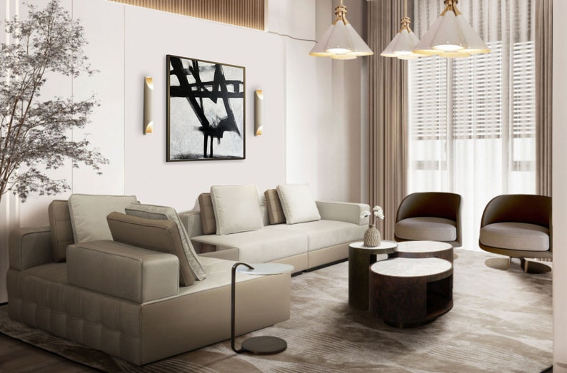 Original Abstract Black and White Paintings on Canvas, Textured Franz Kline Style Painting, Modern Minimalist Artrowk for Home Wall Decor