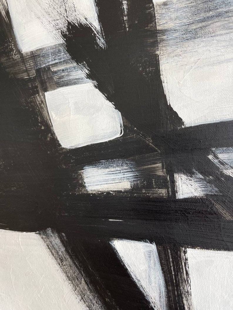 Abstract Black And White Franz Kline Style Set of 2 Paintings On Canvas, Geometric Minimalist Artwork, Original Oil Painting for Home Decor