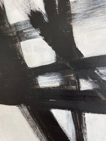 Abstract Black And White Franz Kline Style Set of 2 Paintings On Canvas, Geometric Minimalist Artwork, Original Oil Painting for Home Decor