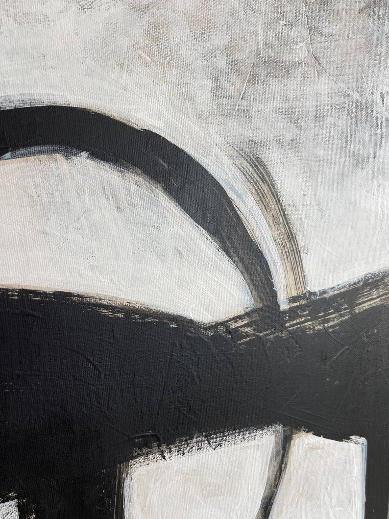 Abstrakte sort-hvide malerier på lærred, originalt maleri i Franz Kline-stil, tekstureret minimalistisk kunst, moderne vægdekoration til hjemmet