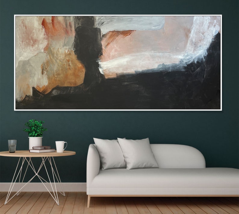 Extra Large Horizontal Black And Beige Canvas Art Abstract Artwork Oversized Wall Art Abstract Minimalism Modern Paintings Acrylic