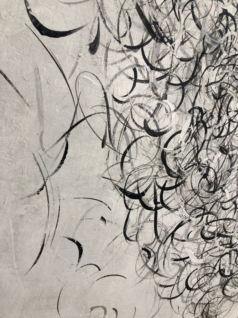 Abstract Heart Painting Modern Wall Art Anniversary Gift Black and White Minimalist Wall Art Unique Wall Art Bedroom Decor Original Painting