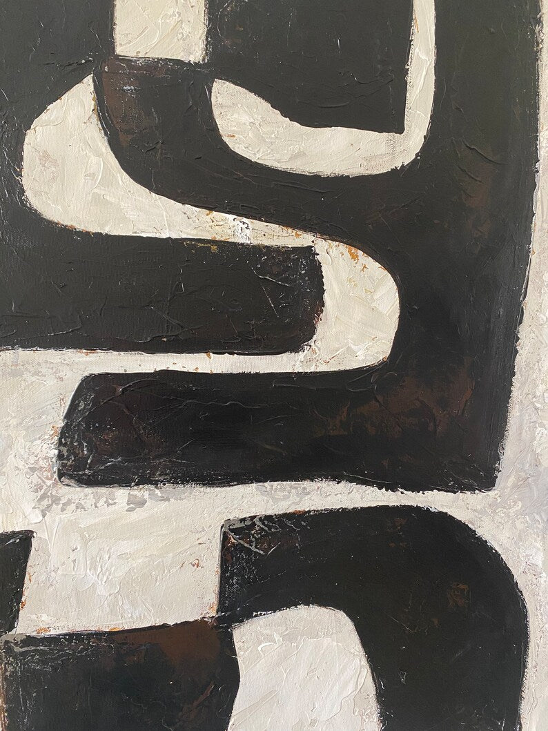 Minimalist Art Geometric Paintings Black and Beige Paintings On Canvas Modern Wall Art Textured Oil Painting Living Room Decor