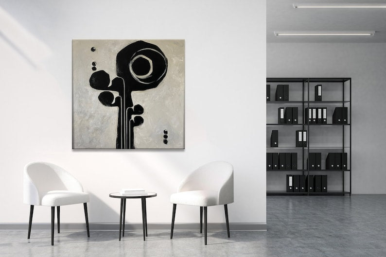 Abstrakte schwarz-weiße Cello-Gemälde auf Leinwand, moderner Minimalismus, Musikinstrumentenkunst, strukturiertes monochromes Ölgemälde für Zuhause