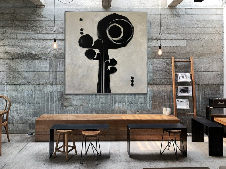 Abstrakte schwarz-weiße Cello-Gemälde auf Leinwand, moderner Minimalismus, Musikinstrumentenkunst, strukturiertes monochromes Ölgemälde für Zuhause