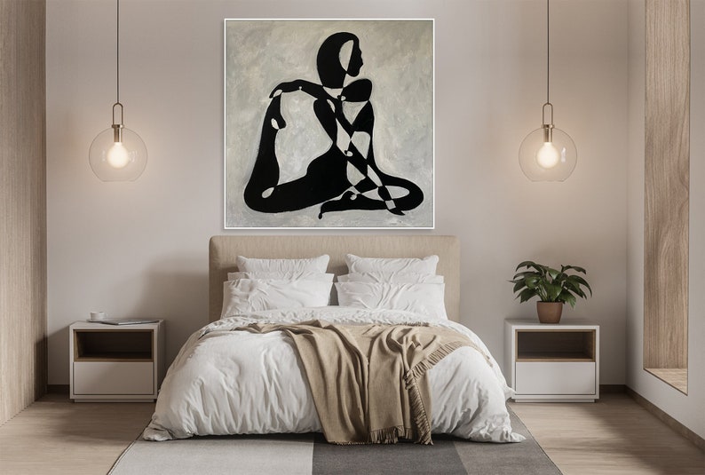 Abstrakte figurative Schwarz-Weiß-Gemälde auf Leinwand Moderne elegante weibliche figurative Abstraktion Kunst Moderne minimalistische Kunst Wanddekoration