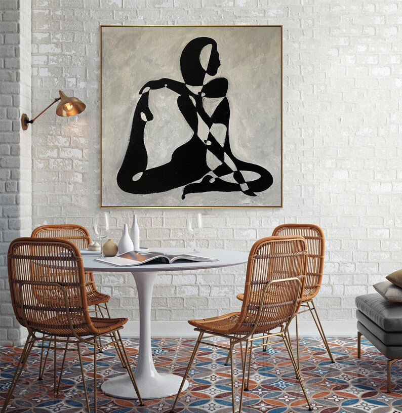 Abstrakte figurative Schwarz-Weiß-Gemälde auf Leinwand Moderne elegante weibliche figurative Abstraktion Kunst Moderne minimalistische Kunst Wanddekoration