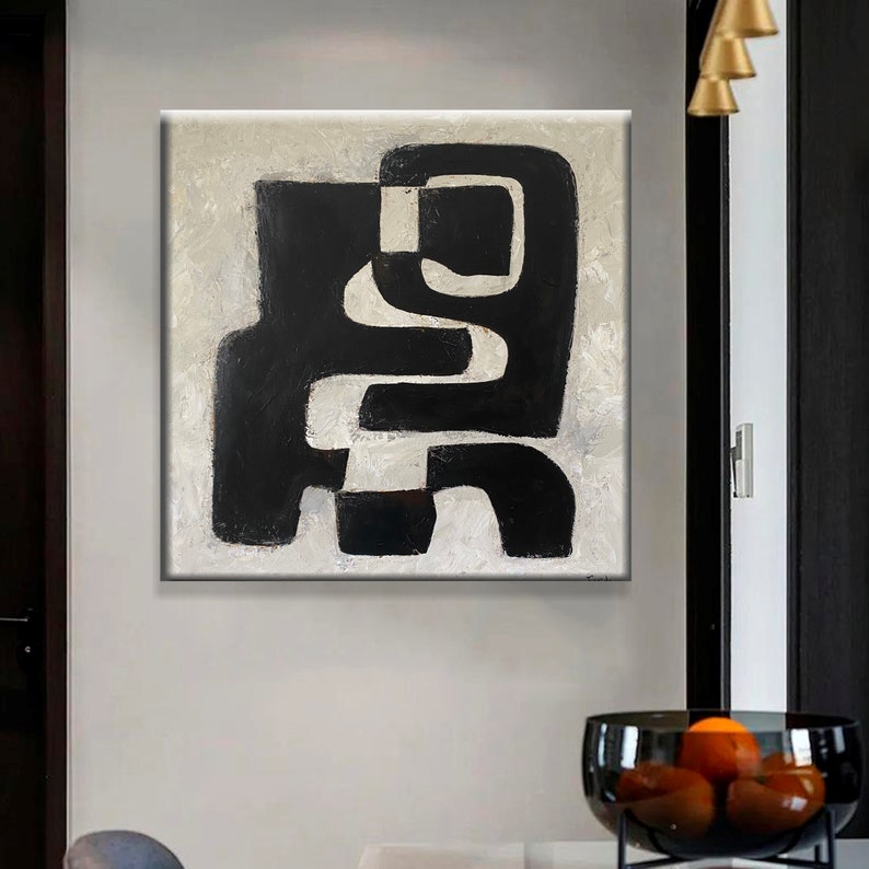 Minimalist Art Geometric Paintings Black and Beige Paintings On Canvas Modern Wall Art Textured Oil Painting Living Room Decor