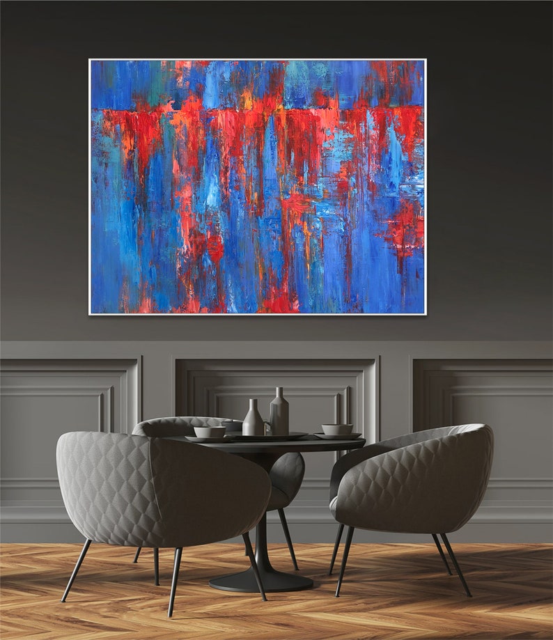 Abstract Textured Blue And Red Creative Wall Art Dynamic Bold Colors Modern Design Energy Movement Expressionism Art Colorful Painting
