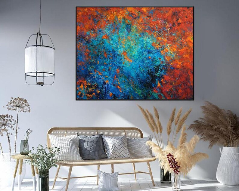 Large Original Painting On Canvas Abstract Paintings Blue And Red Wall Art Abstract Red Painting Living Room Wall Decor Canvas Modern Art