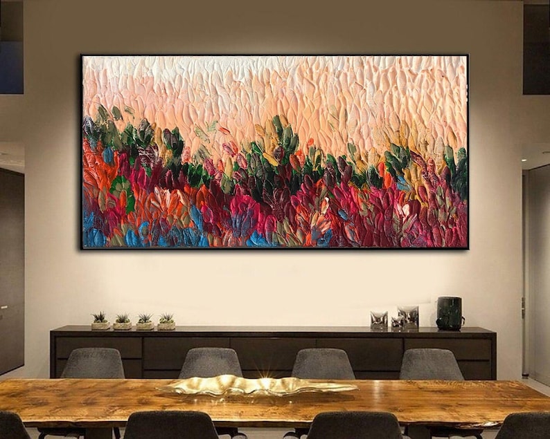 Textured Wall Art Abstract Painting Colorful Palette Knife Art on Canvas Modern Wall Art Living Room Art Office Decor Abstract Landscape