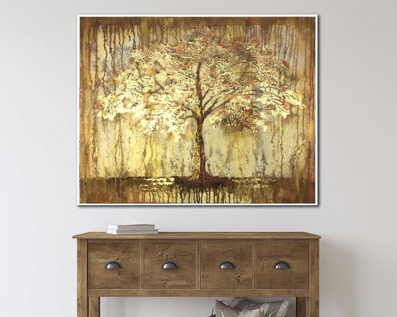 Extra Large Wall Art Framed Tree Painting Abstract Painting Gold Oversized Oil Painting Modern Paintings Living Room Home Decor Wall Art