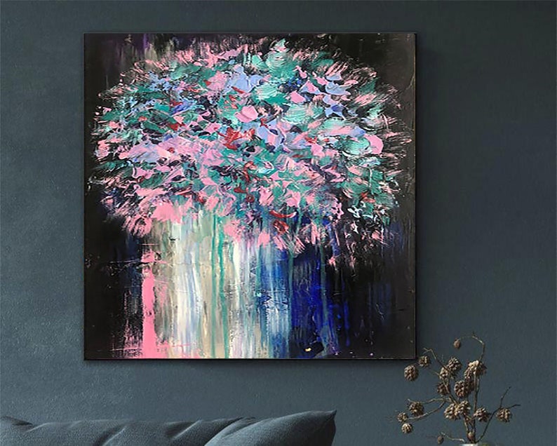 Blomstervægkunst Oliemaleri Originalt maleri Stor farverig naturvægkunst Indrammet kunst Moderne kunst Lærredskunst Stuevægkunst
