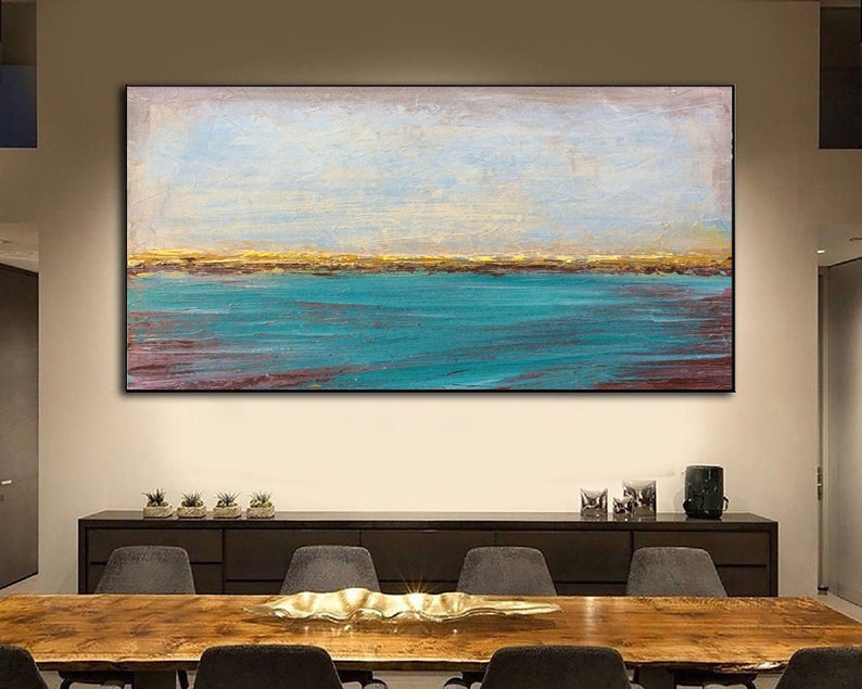 Large Abstract Blue Ocean Paintings On Canvas Seascape Art Acrylic Sunset Original Artwork Textured Oil Painting for Home Decor